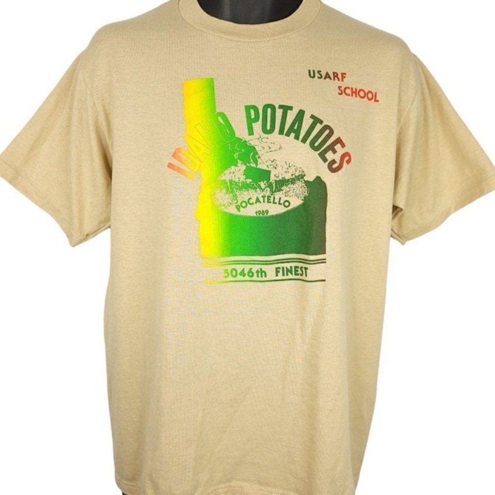 Idaho Potatoes T Shirt Vintage 80s 5046th USARF School Army Military 50/50 Large